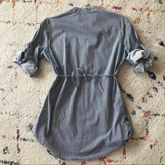 🥳 2 for $6 🥳 Kismet shirt XS (S) cotton blue stripes 3/4 sleeves w roll tab - Picture 7 of 12